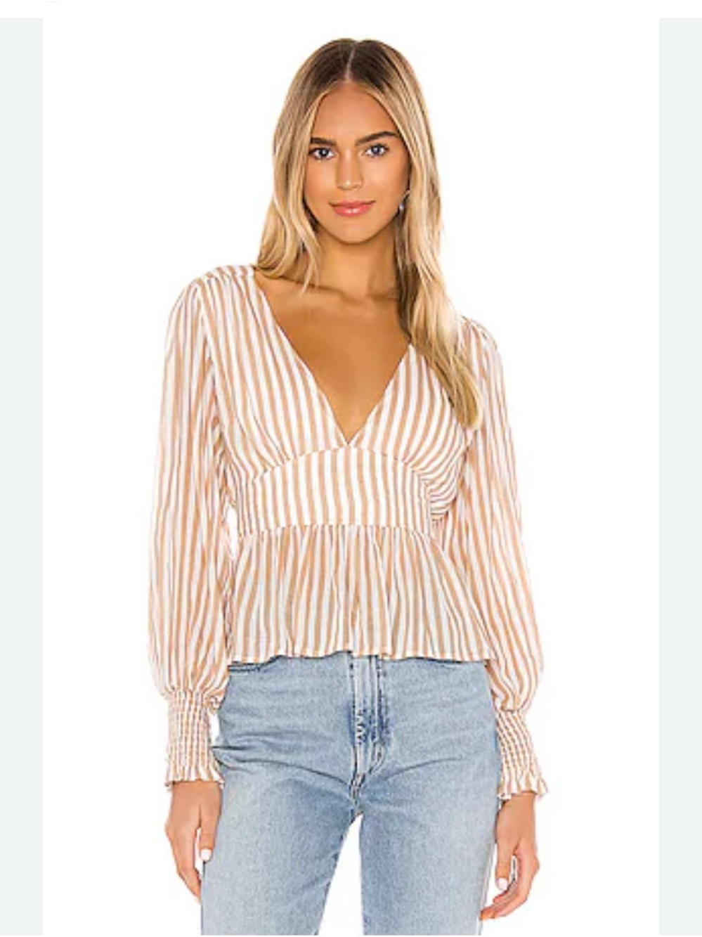 Auguste The Label Tour Sonnet Striped cotton Resortwear peasant blouse Coastal